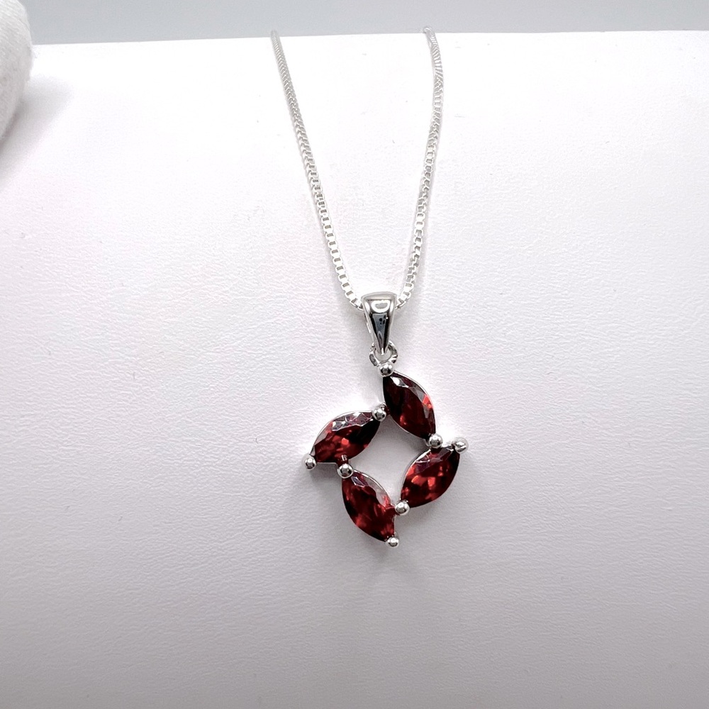 .925 Sterling Silver Marquis Garnet Cz Necklace - Picture 9 of 14